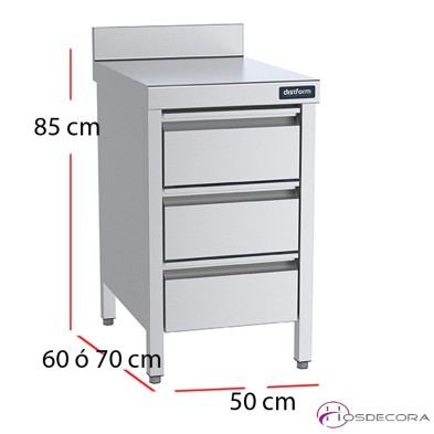 Mueble mural de acero inoxidable con 3 cajones