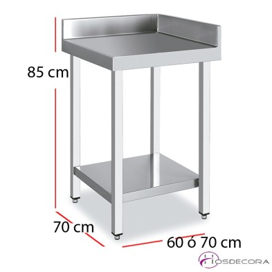 Mesa angular con estante fondo 70 acero inoxidable