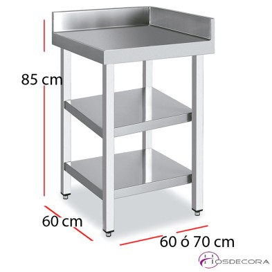 Mesa angular 2 estantes fondo 60 acero inoxidable