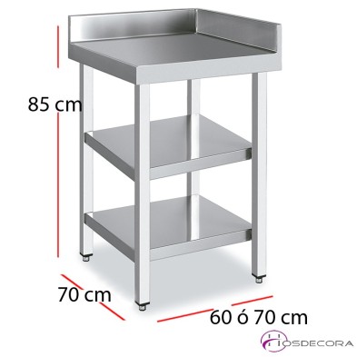 Mesa angular acero inoxidable 2 estantes fondo 70