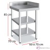 Mesa angular acero inoxidable 2 estantes fondo 70