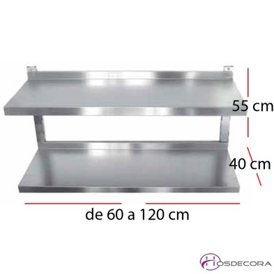 Estante de pared doble fondo 40 cm largo 60 a 120 cm