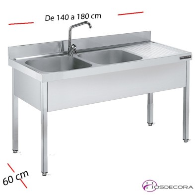 Fregadero inox  130 x 60 cm sin estante - 1 Cubeta esc Dcha
