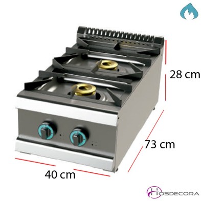 Cocina gas 2 fuegos de 6 y 4.5 kW con termopar