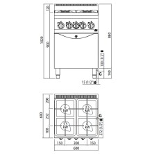 Cocina + Horno a Gas ECO sobremesa 4 Fuegos 22.5 Kw.