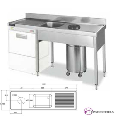 Fregadero Con aro y hueco lavavajillas 180 x 60 cm.