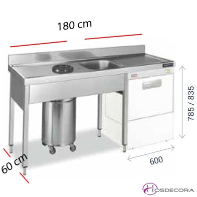 Fregadero Con aro y hueco lavavajillas 180 x 60 cm.