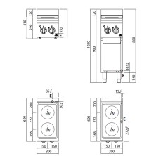 Cocina Electrica sobremesa 2 Fuegos 4 Kw. industrial