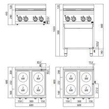 Cocina Electrica sobremesa 4 Fuegos 8 Kw. industrial