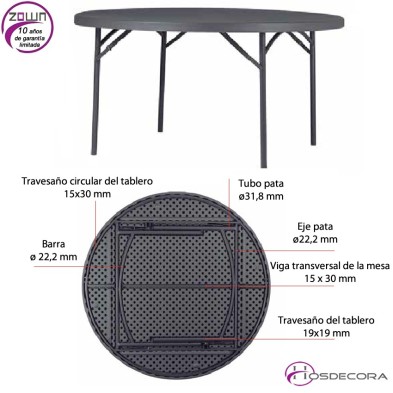 Mesa plegable redonda capacidad 8/per. 160 cm - PLANET 160