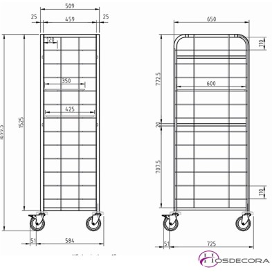Carro bandejero inox 24 guías - 106,8 x 72.5 cm