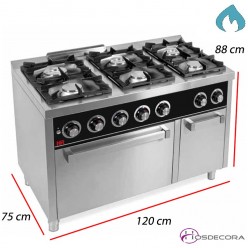 Cocina de Gas + Horno- 6 Fuegos 8,5  y 7 KW- C6F750H