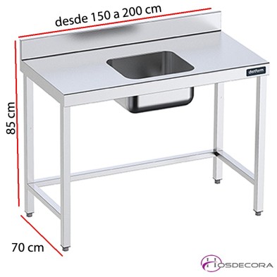 Mesa mural con cubeta central desde 150  cm x fondo 70 cm