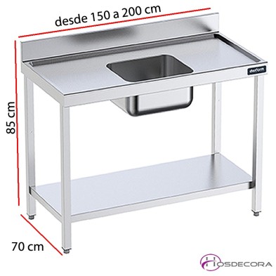 Mesa mural con cubeta central y perfil salvaaguas desde 160  cm x fondo 70 cm
