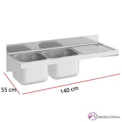 Fregadero 2 cubas y escurridor 140 x 55 cm