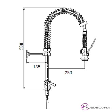 Grifo de ducha dos aguas bajo con manetas 1/4 giro