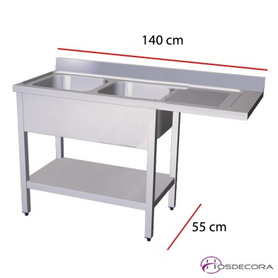 Fregadero con estante para lavavajillas 140 x 55 cm - 2 pozas