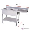 Fregadero con estante para lavavajillas 140 x 55 cm - 2 pozas