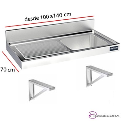 Fregadero colgante con soporte mural 70 cm fondo