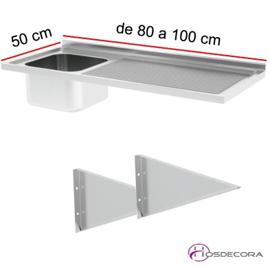 Fregadero ECO Fondo 50, 1 cubeta y escurridor, desde 80 hasta 100 cm.