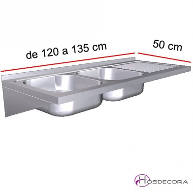 Fregadero ECO Fondo 50, 2 cubetas más escurridor, desde 120 hasta 135 cm.