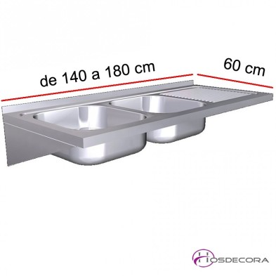 Fregadero ECO Fondo 60, 2 cubetas y escurridor, de 140 a 180 cm.