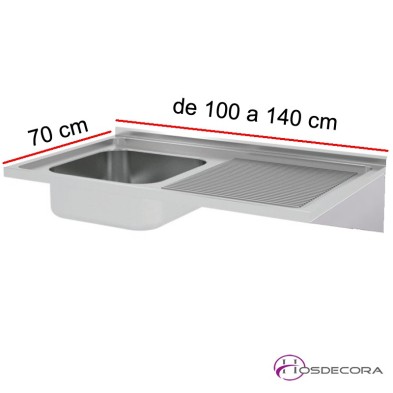 Fregadero ECO Fondo 70, 1 cubeta y escurridor, de 100 a 140 cm.