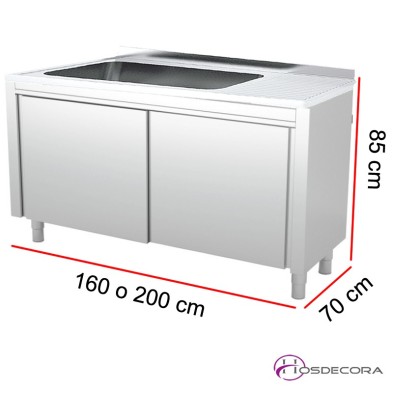 Fregadero 1 cuba y escurridor puertas correderas - Fondo 70