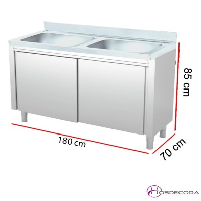 Fregadero 2 cubas con puertas correderas - Fondo 70