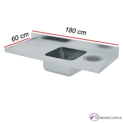 Fregadero con aro de desbarce y escurridor 180 x 60 cm