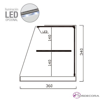 Vitrina neutra cristal recto con base de acero inoxidable