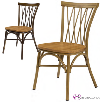 Silla para bares y cafeterías con asiento madera.