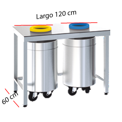 Mesa con orificios para la clasificación de residuos.