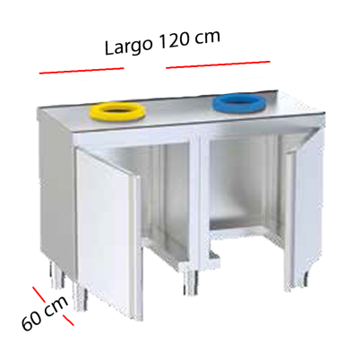 Mesa acero con puertas y orificios para la clasificación de residuos.