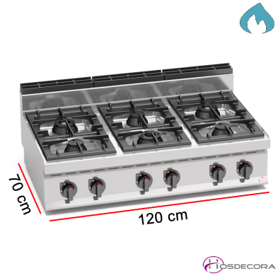 Cocina a Gas Fondo 70-  6 Fuegos 7 y  3.5 KW -G7F6B