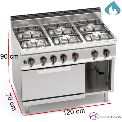 Cocina a Gas + Horno Fondo 70- 6 Fuegos 3.5 y 7 KW-G7F6+FG