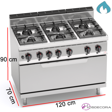 Cocina a Gas + Horno Fondo 70- 6 Fuegos 3.5 y 7 KW-G7F6+T