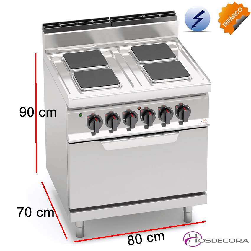 Cocina Eléctrica + Horno Fondo 70- 4 Fuegos 17.9 KW