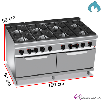 Cocina a Gas + 2 Hornos - 8 Fuegos 12, 7 y 3.5 KW