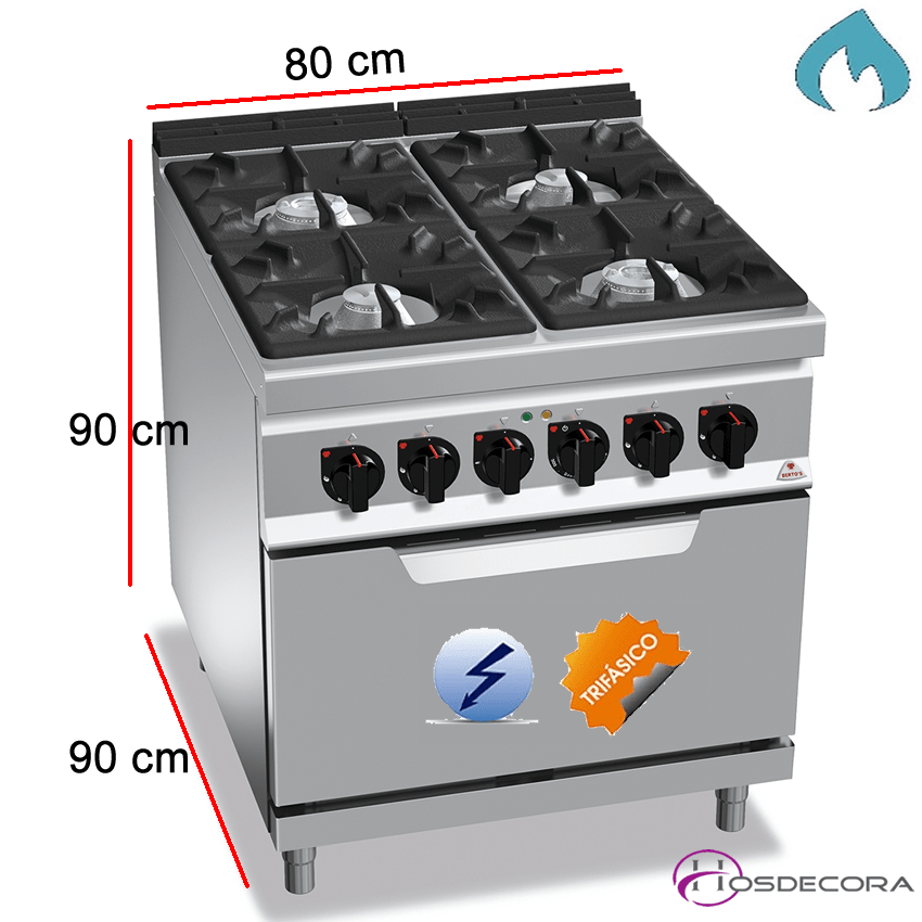Cocina a Gas + Horno Fondo 90- 4 Fuegos 12, 3.5 y 7 KW