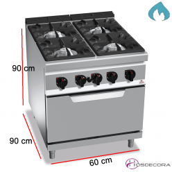 Cocina a Gas + Horno Fondo 90- 4 Fuegos 12, 7 y 3.5 KW
