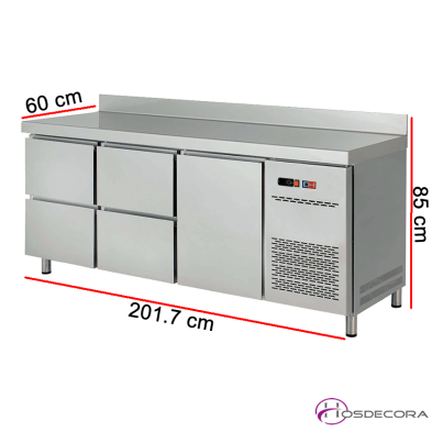 Mesa refrigerada con cajones y puerta de 201x60 cm