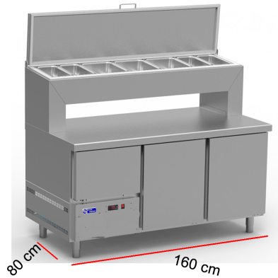 Mesa fría con cubetas para pizza