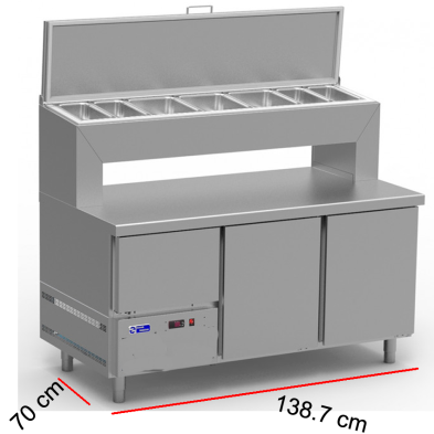 Mesa fría para ensalada con cubetas
