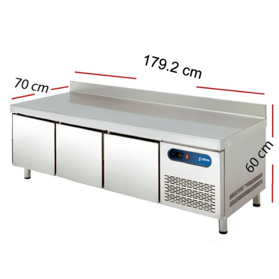 Mesa para planchas baja con frío para cocinas.