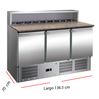 Mesa refrigerada con cubetas 8 GN para ingredientes.