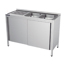 Fregadero de acero con puertas