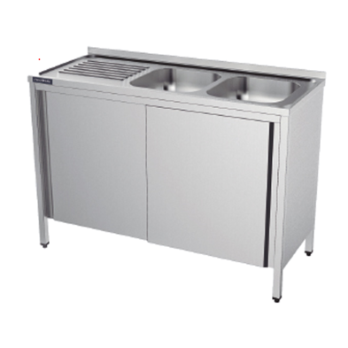 Fregadero de acero con puertas