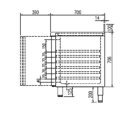 Mesa Congelación 3 Puerta cristal Fondo 80 cm. 14-MPCV-200