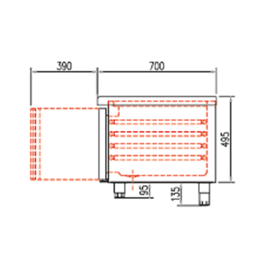 Mesa baja refrigerada en acero inox y puertas.